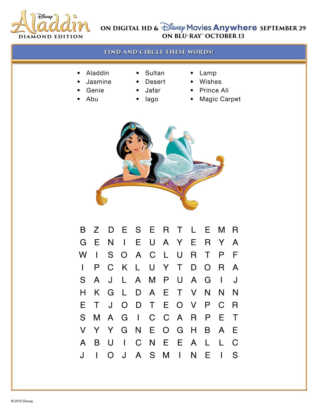 Free Printable Disney Aladdin Activity Sheets | Jasmine/aladdin - Free Printable Disney Stories