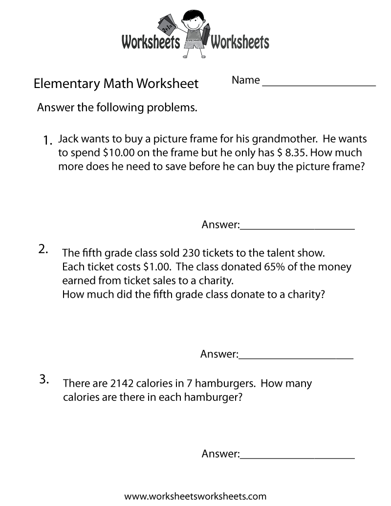 Free Printable Elementary Math Word Problems Worksheet - Free Printable Math Word Problems