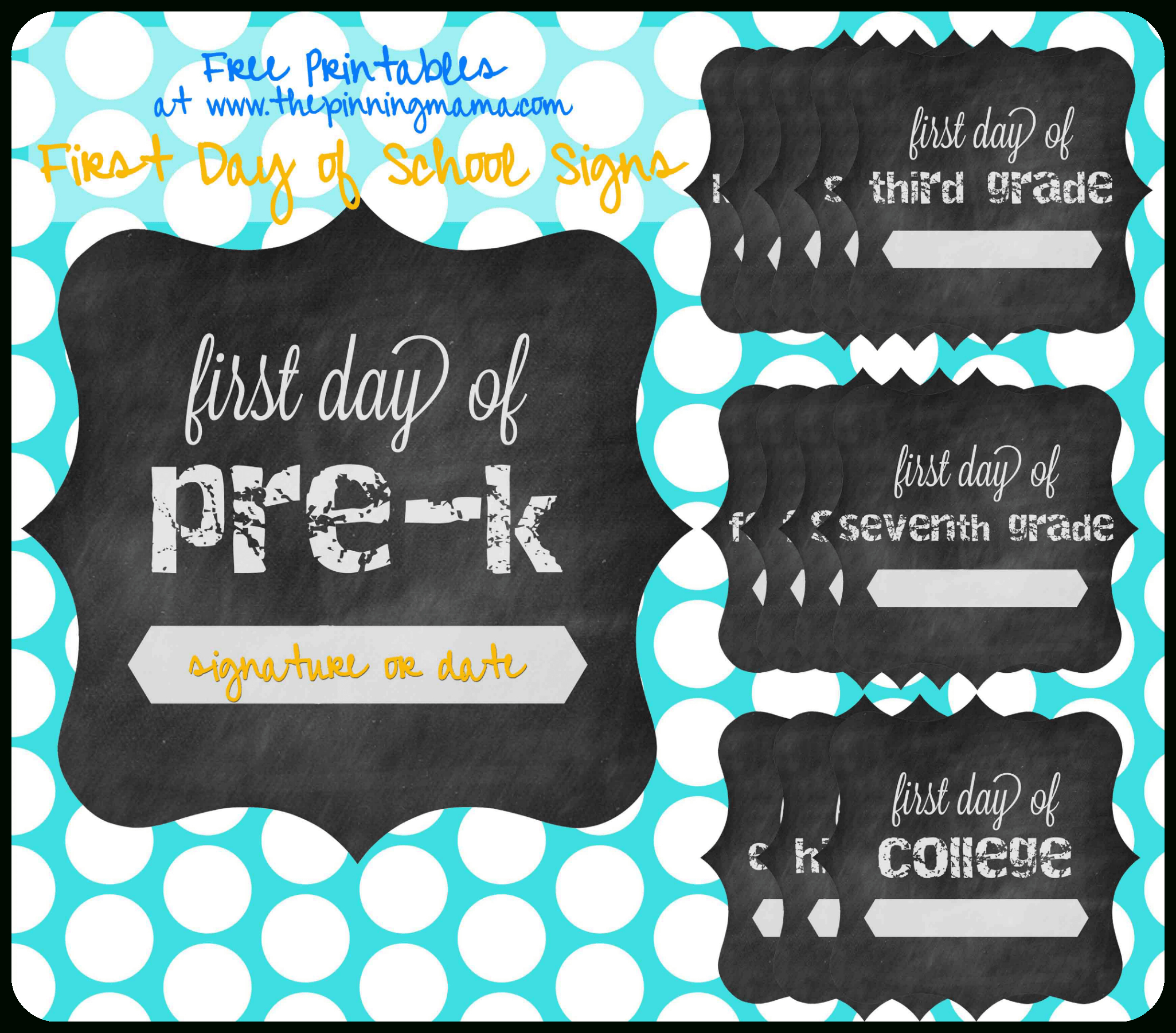 Free Printable} First Day Of School Chalkboard Sign • The Pinning Mama - Free Printable First Day Of School Signs