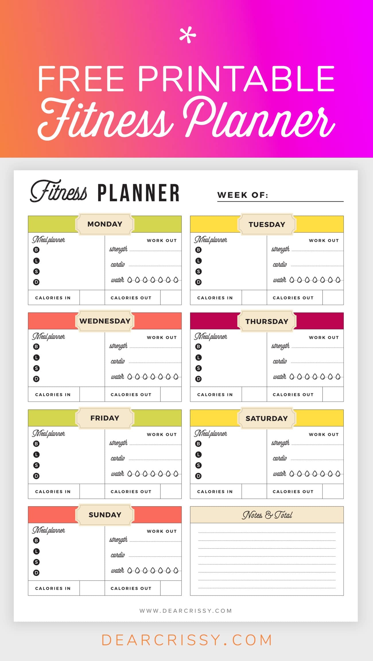 Free Printable Fitness Planner - Meal And Fitness Tracker, Start Today! - Free Printable Fitness Tracker