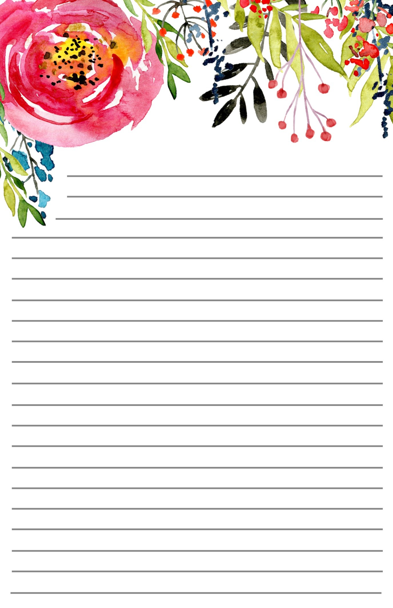 Free Printable Floral Stationery - Paper Trail Design - Free Printable Lined Stationery