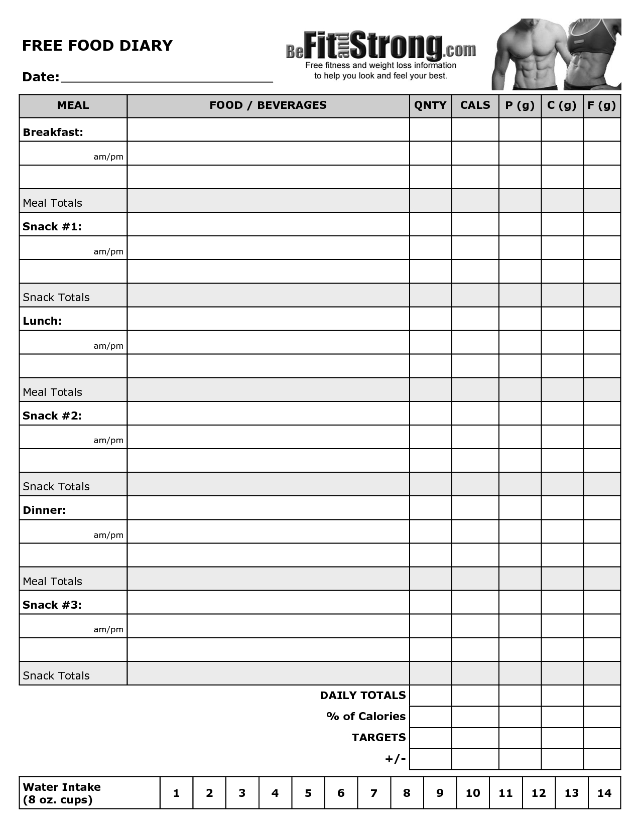 Free Printable Food Diary Template | Health, Fitness &amp;amp; Weight Loss - Free Printable Fitness Worksheets