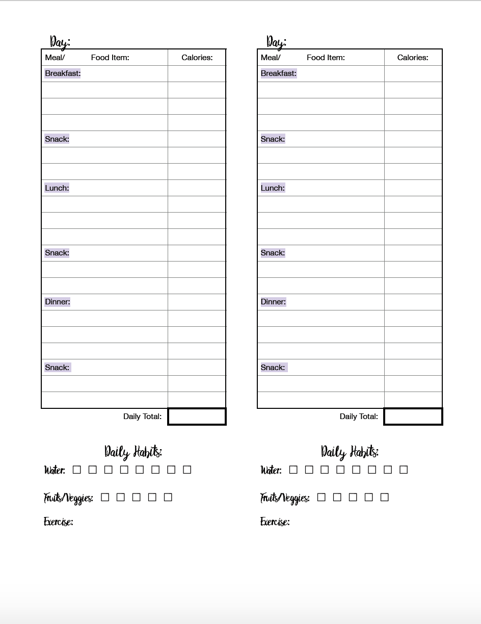 Free Printable Food Journal: 6 Different Designs - Diet Logs Printable Free