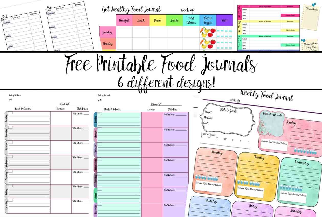 Free Printable Food Journal: 6 Different Designs - Diet Logs Printable Free