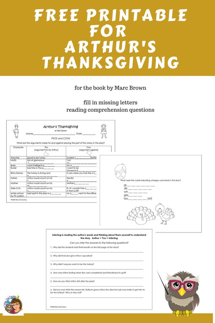 Free Printable For Arthur&amp;#039;s Thanksgiving Book | Free On The Wise Owl - Free Printable Thanksgiving Books