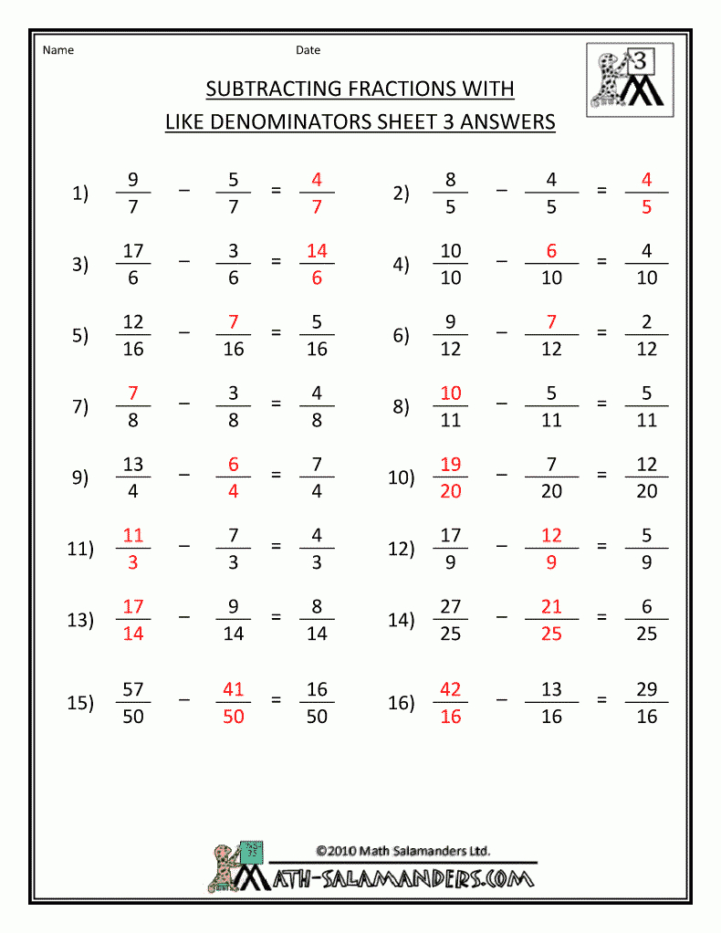 Free Printable Fraction Worksheets Fraction Addition Subtraction - Free Printable Fraction Worksheets Ks2