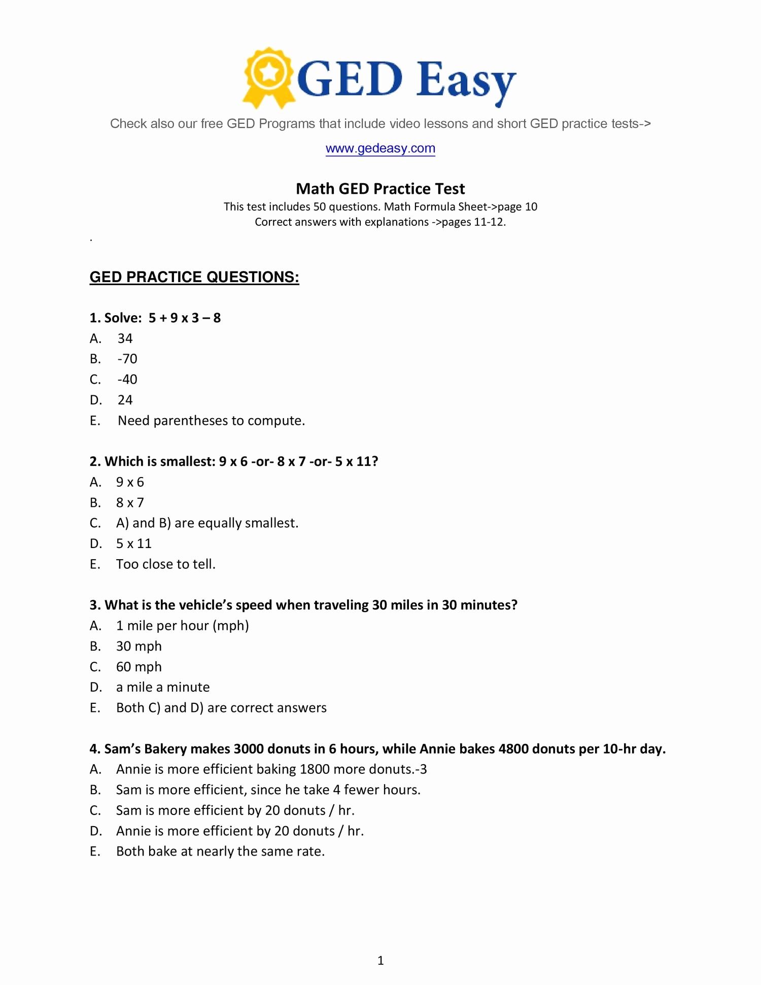 Free Printable Ged Practice Test With Answer Key (64+ Images In - Free Printable Ged Practice Test