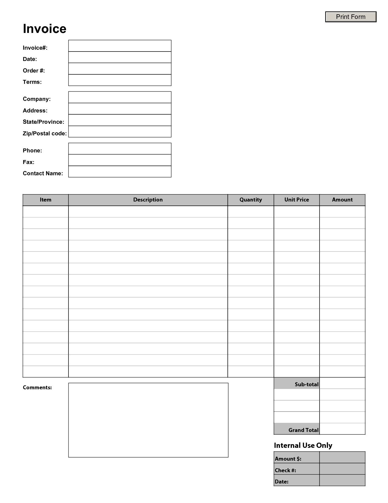 Free Printable Invoice Template Blank Invoice Template Blank Invoice - Free Printable Invoice Forms