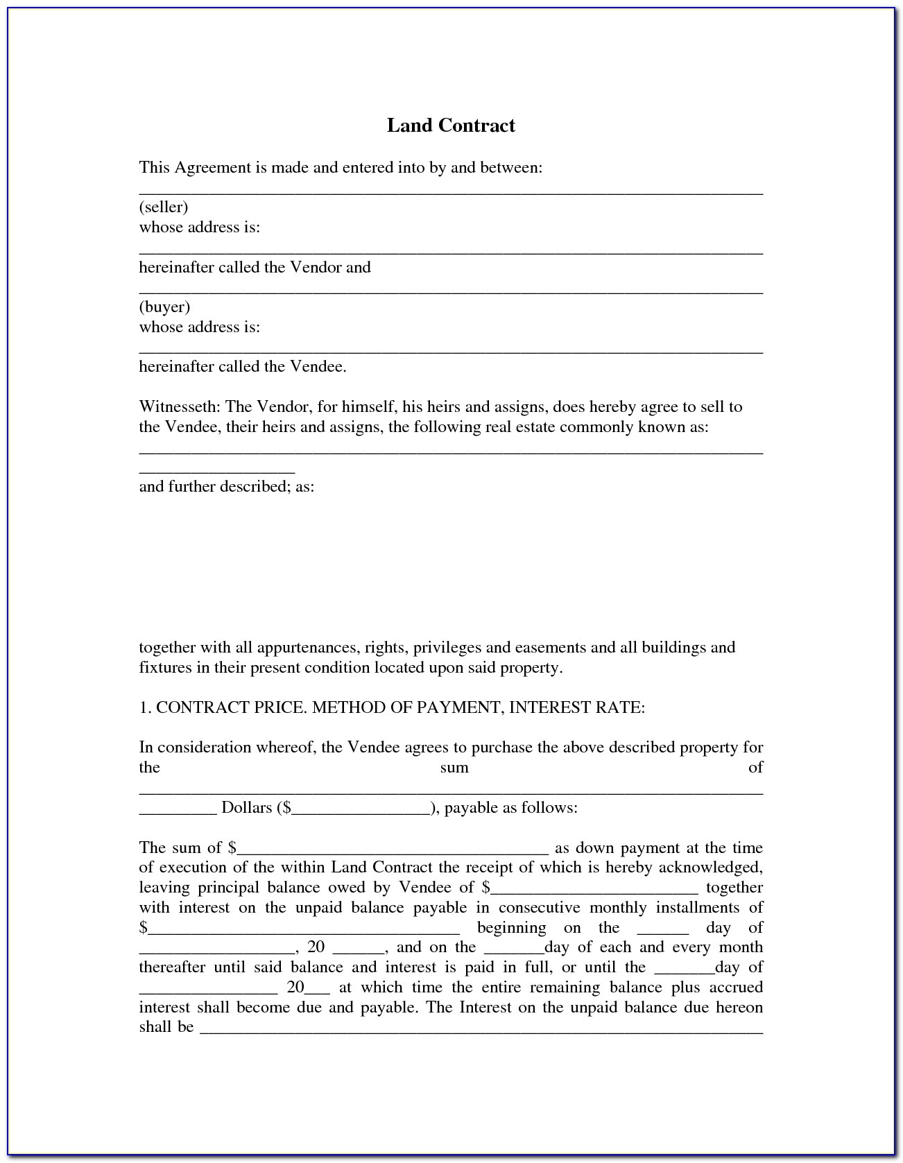 Free Printable Land Contract Forms Free Printable