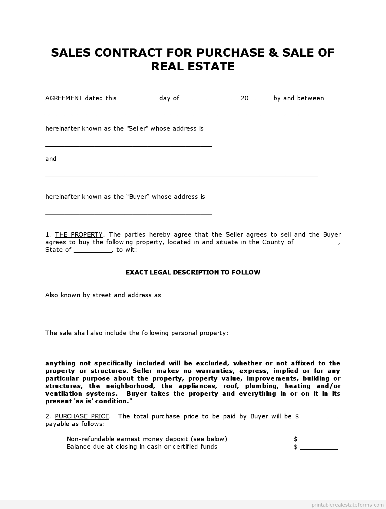Free Printable Land Contract Forms (Word File) - Free Printable Real Estate Forms