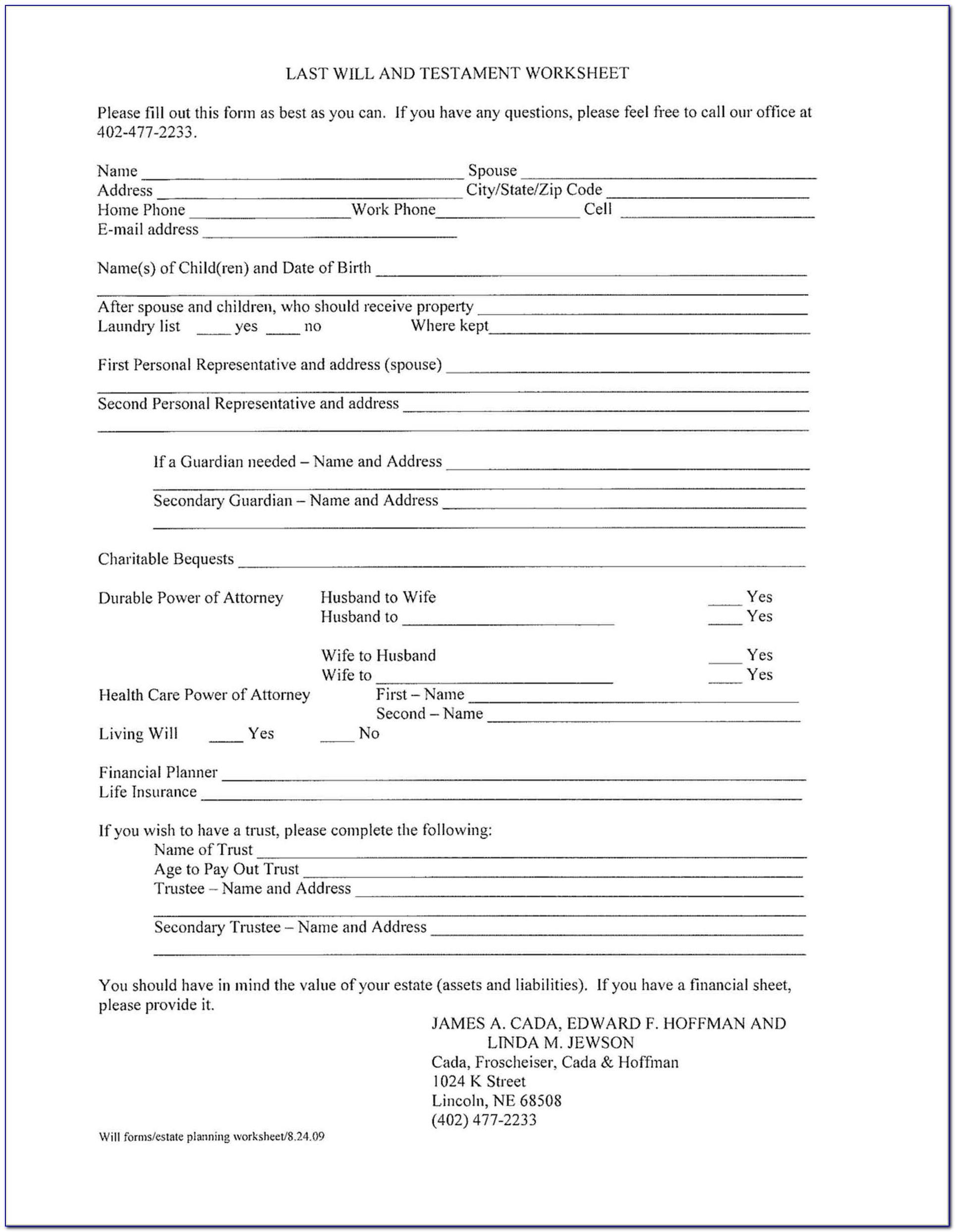 Printable Will Forms Florida Printable Forms Free Online