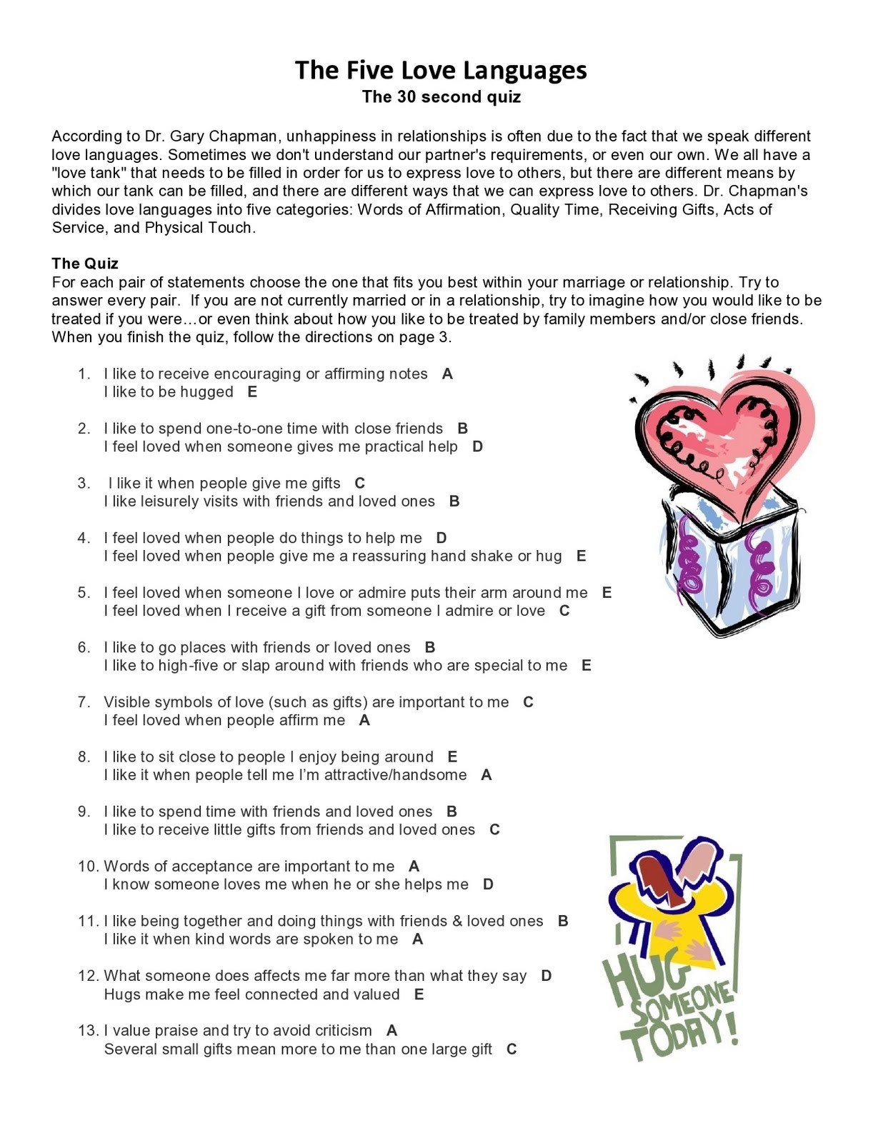 5 Love Languages Printable Worksheets Quiz