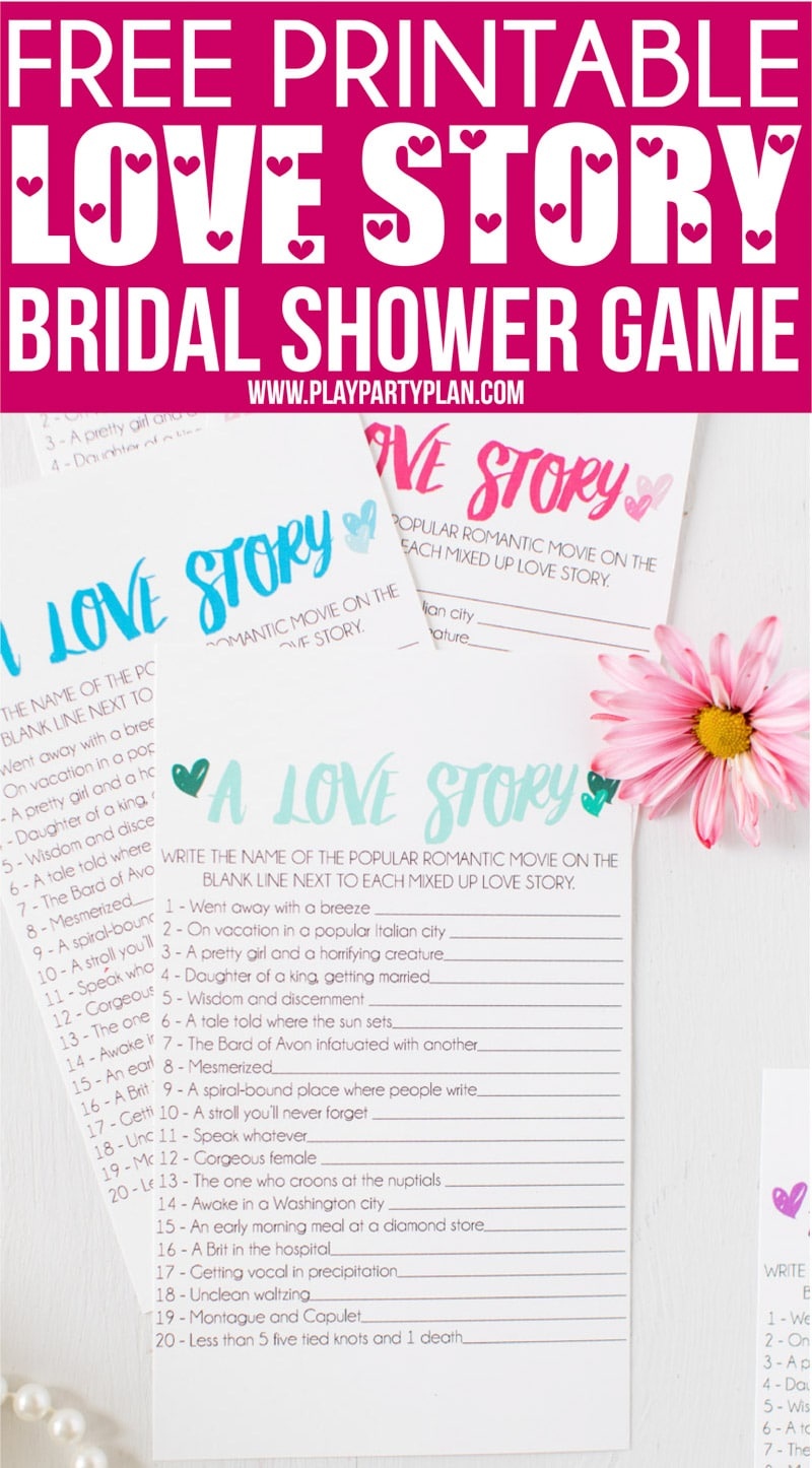 Free Printable Love Story Bridal Shower Game - Play Party Plan - Free Printable Bridal Shower Games And Activities