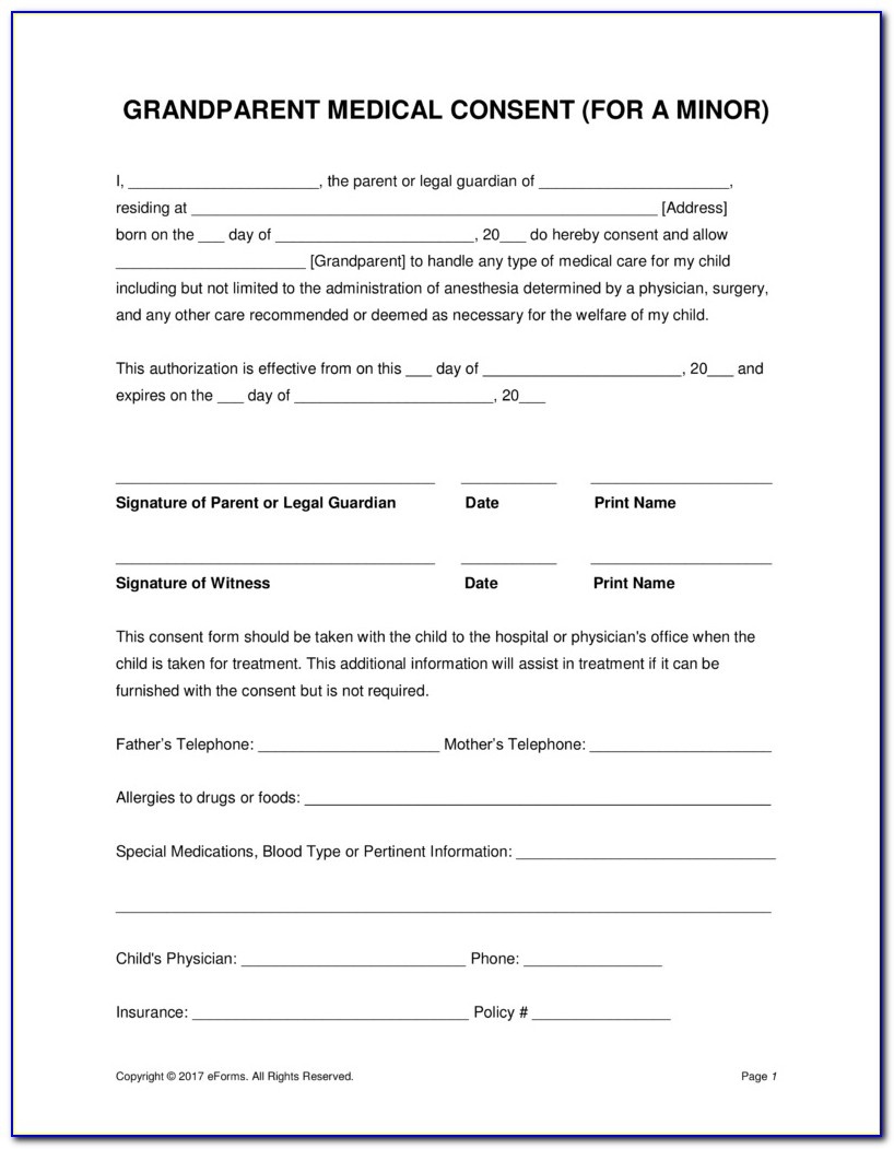 Free Printable Medical Consent Form For Minor Child - Form : Resume - Free Printable Medical Release Form