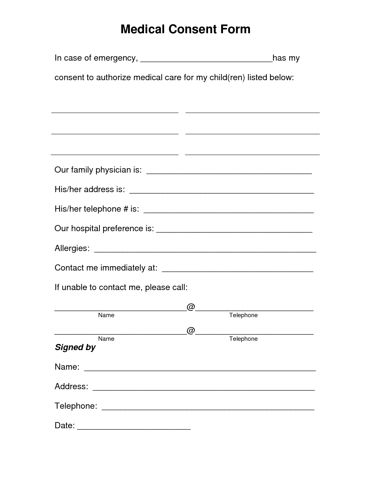Free Printable Medical Consent Form | Free Medical Consent Form - Free Printable Daycare Forms For Parents