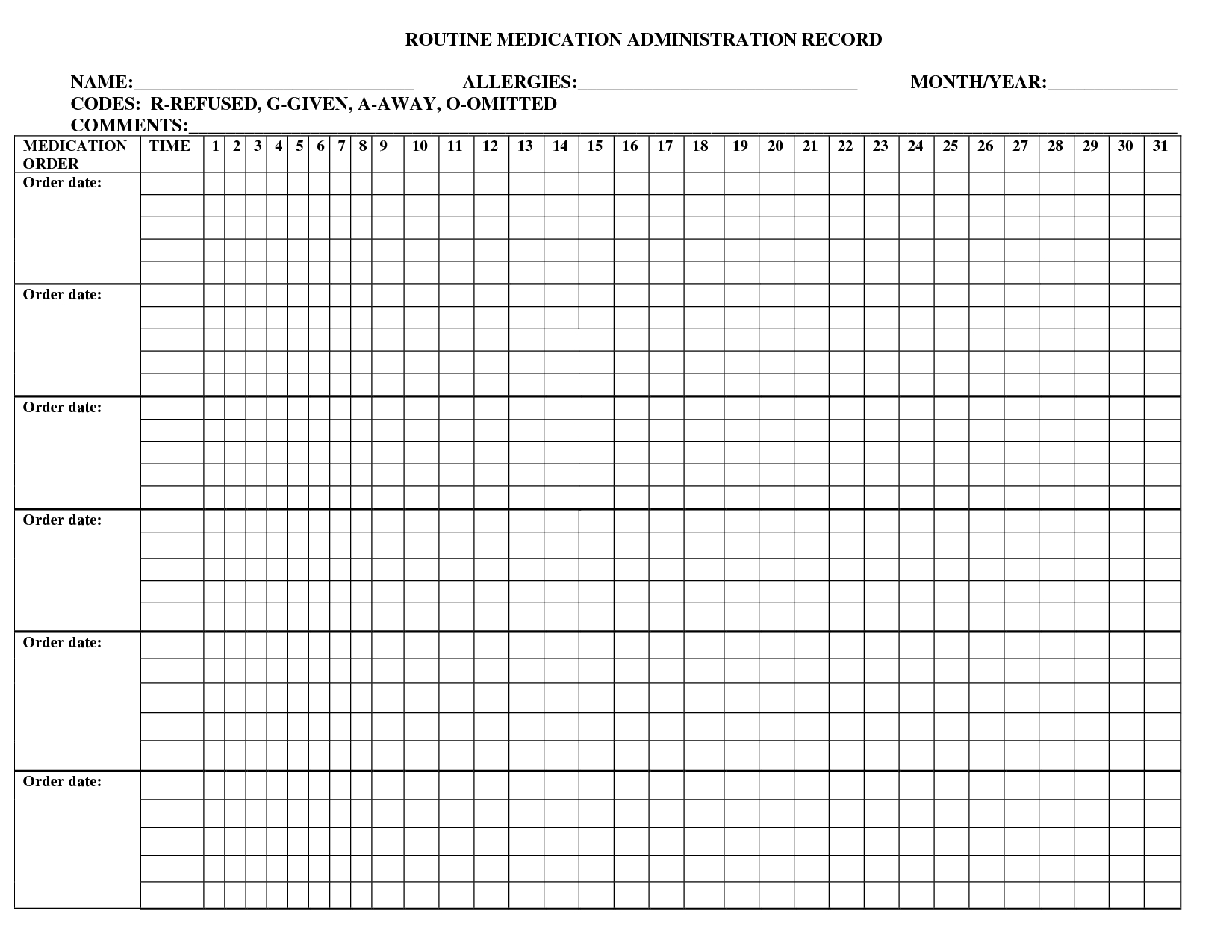 Medication Administration Record Template Uk Gambaran