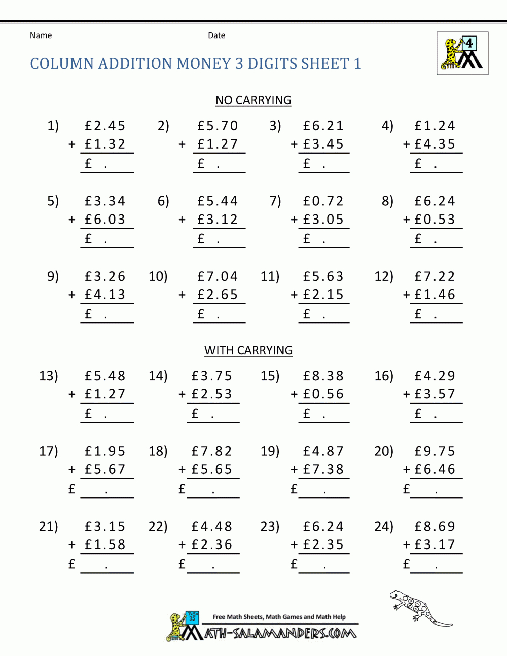 Free Printable Money Worksheets (£) - Free Printable Worksheets Uk