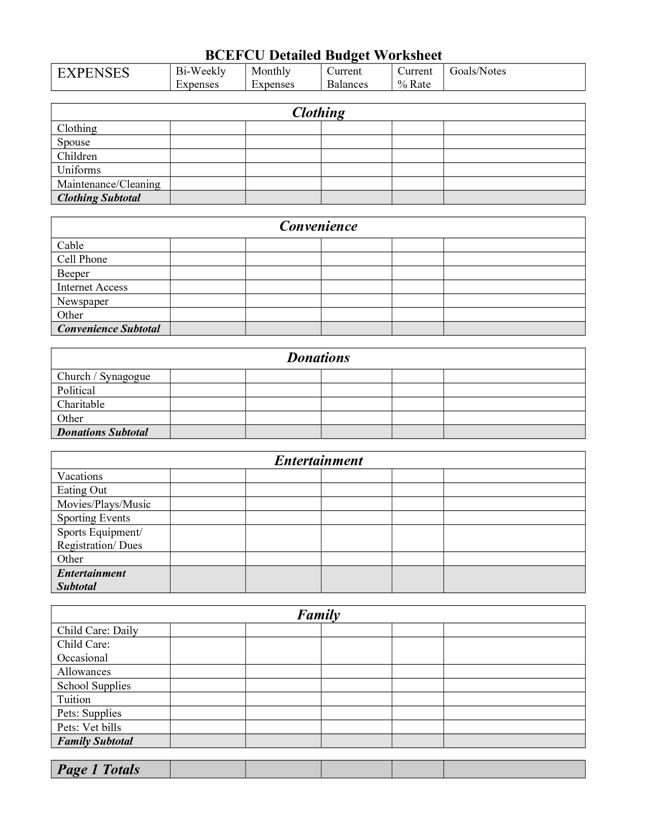 Free Printable Monthly Budget Worksheet |  Detailed Budget - Free Printable Monthly Expenses Worksheet
