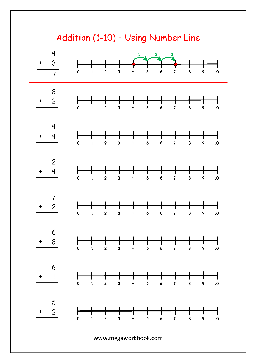 Free Printable Number Addition Worksheets (1-10) For Kindergarten - Free Printable Number Line 0 20