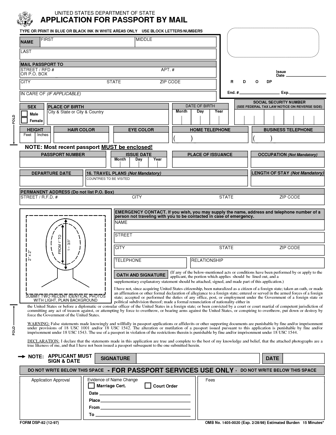 Free Printable Passport Application Form | Passport Renewal Form - Free Printable Ds 11