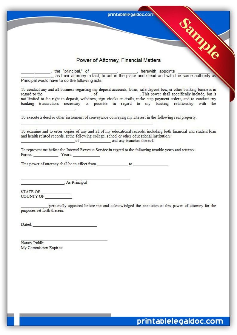 Free Printable Power Of Attorney, Financial Matters Legal Forms - Free Printable Power Of Attorney Forms Online