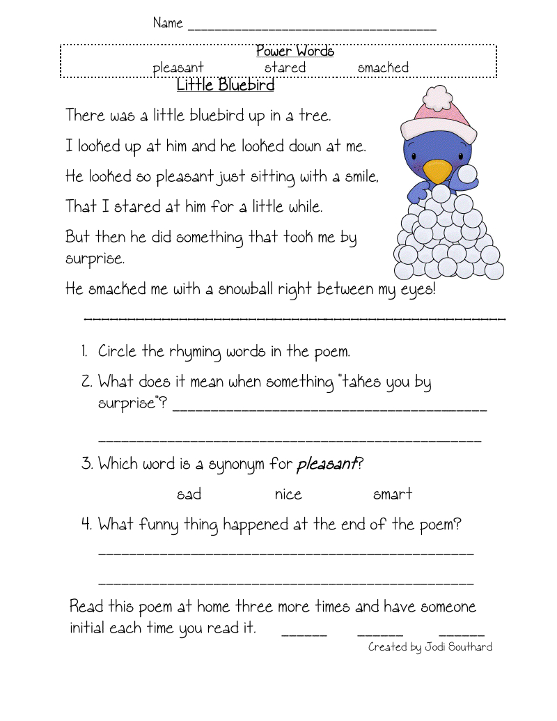 Free Printable Reading Comprehension Worksheets For Kindergarten - Free Printable Ela Worksheets
