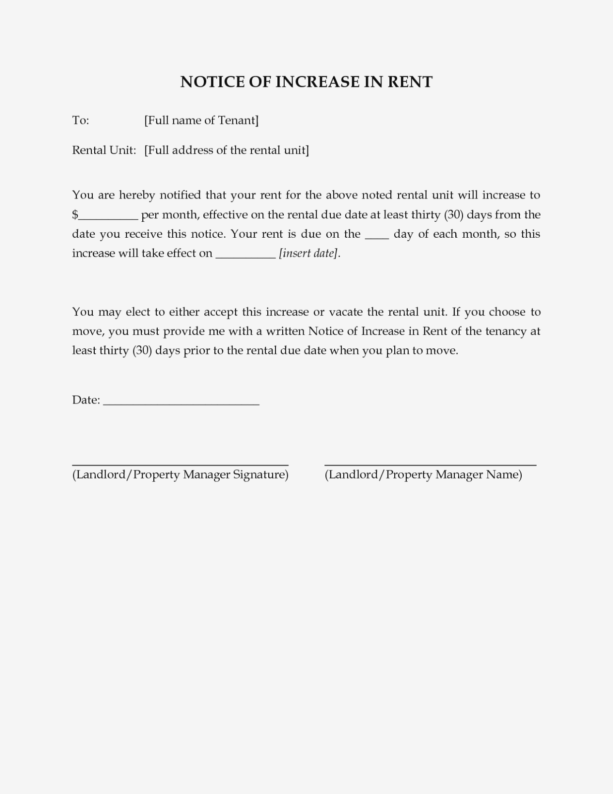 Tenant Rent Increase Notice - Kaza.psstech.co - Free Printable Rent ...