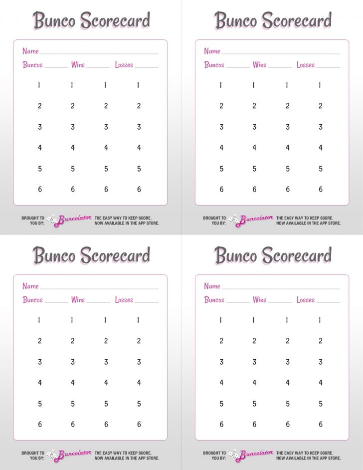 Free Printable Bunco Game Sheets