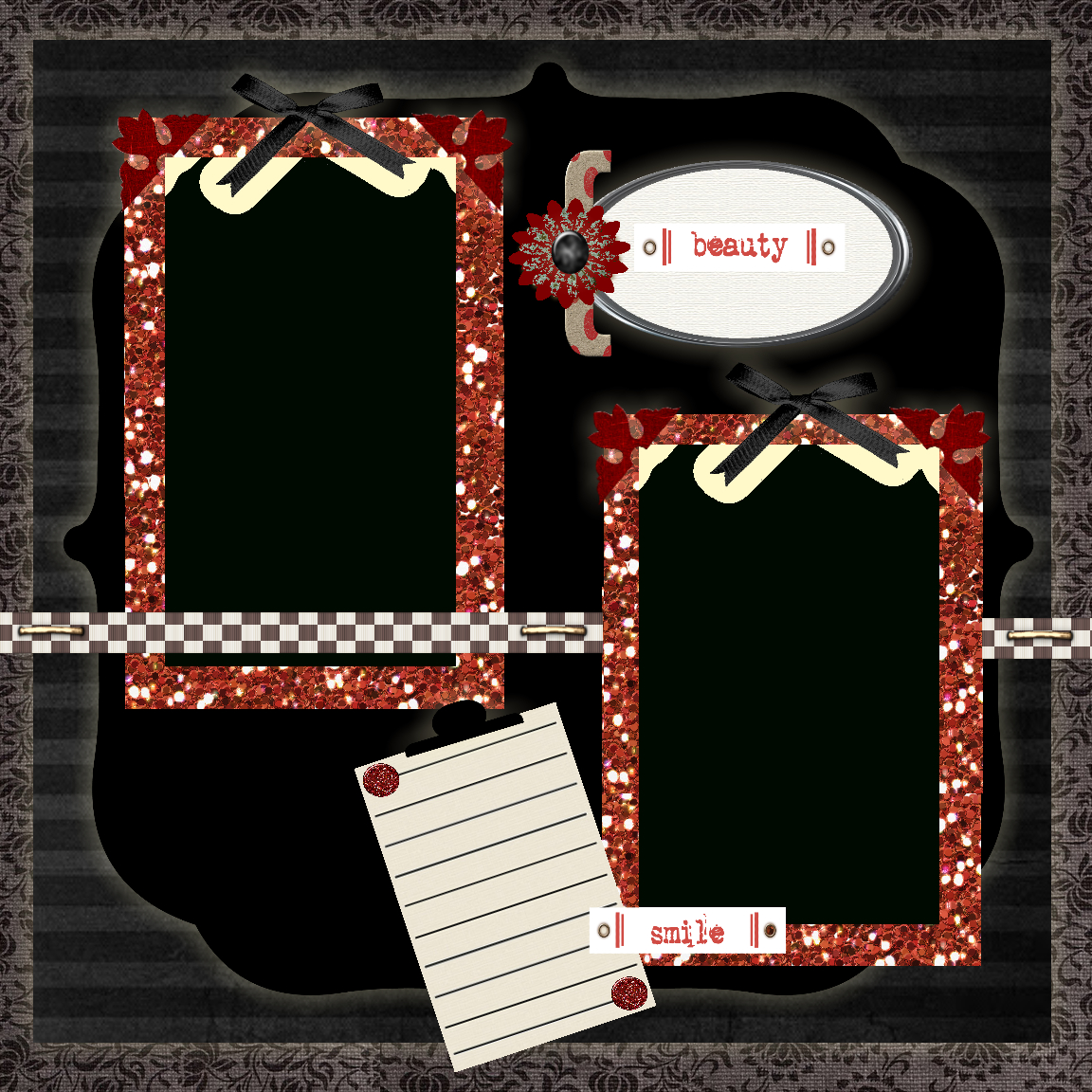 Free Printable Scrapbook Layouts | Black, Red And White Beauty - Free Printable Scrapbook Page Designs