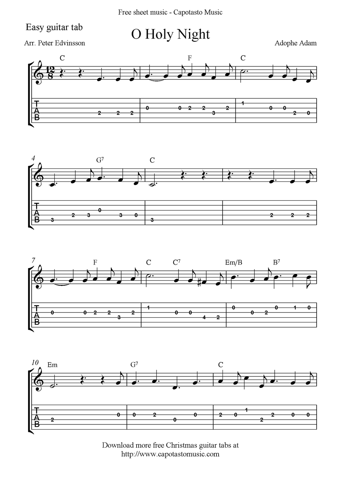 Free Printable Sheet Music: O Holy Night, Free Easy Christmas Guitar - Free Printable Guitar Music