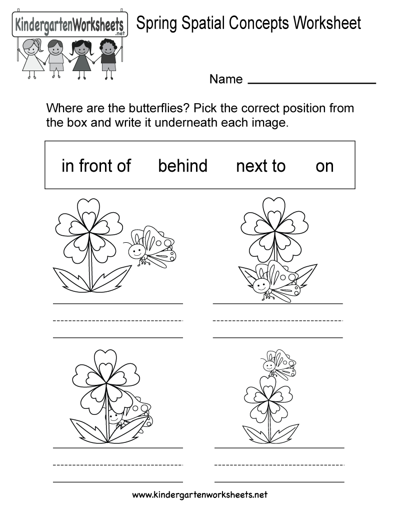 Free Printable Spring Spatial Concepts Worksheet For Kindergarten - Free Printable Spring Worksheets For Kindergarten
