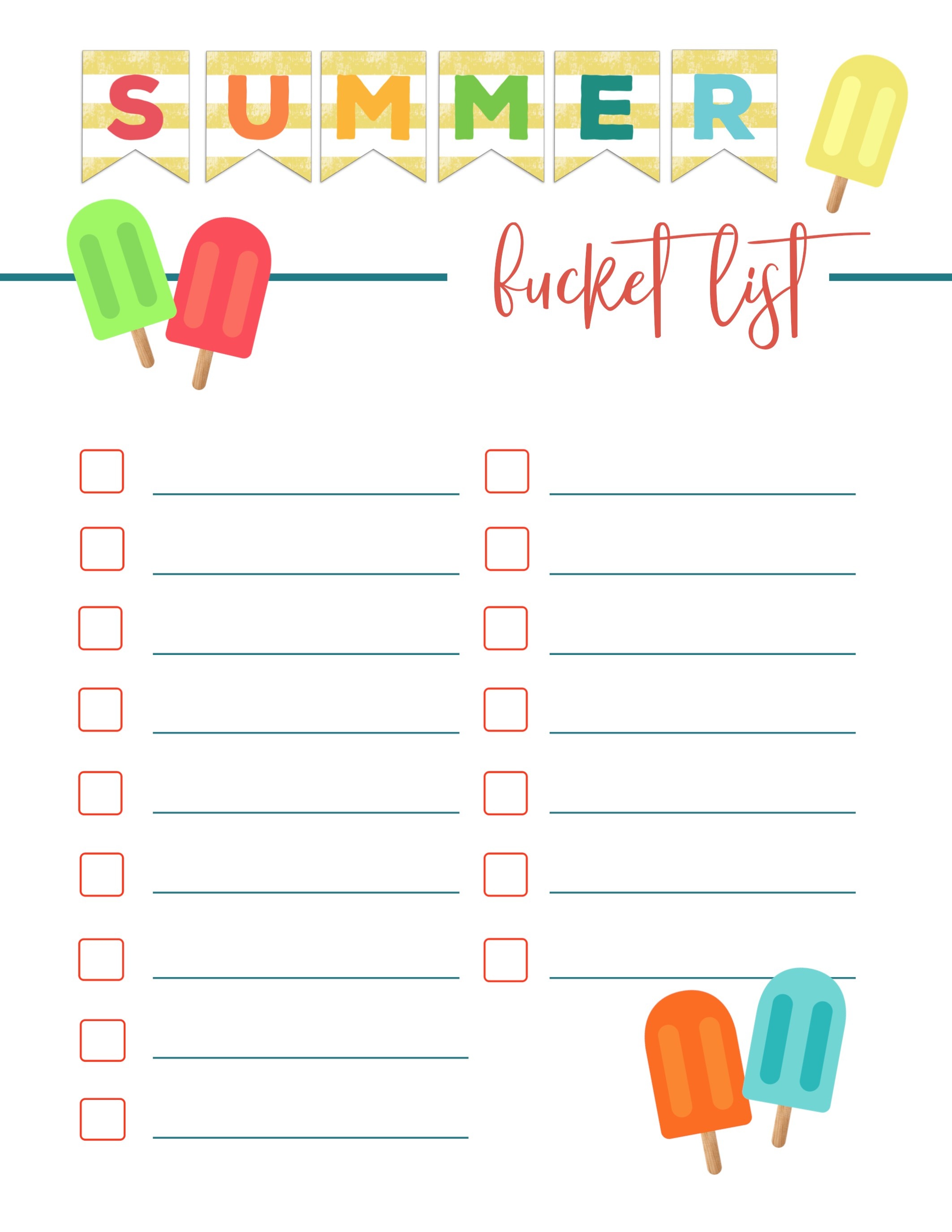 Free Printable Summer Bucket List Ideas Template - Paper Trail Design - Free Printable Summer Pictures