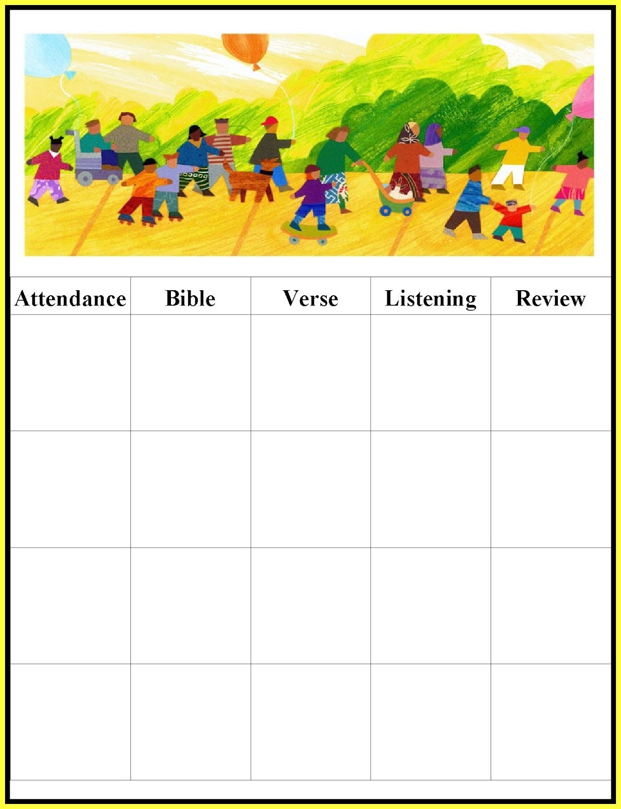 Free Printable Attendance Charts For Sunday School