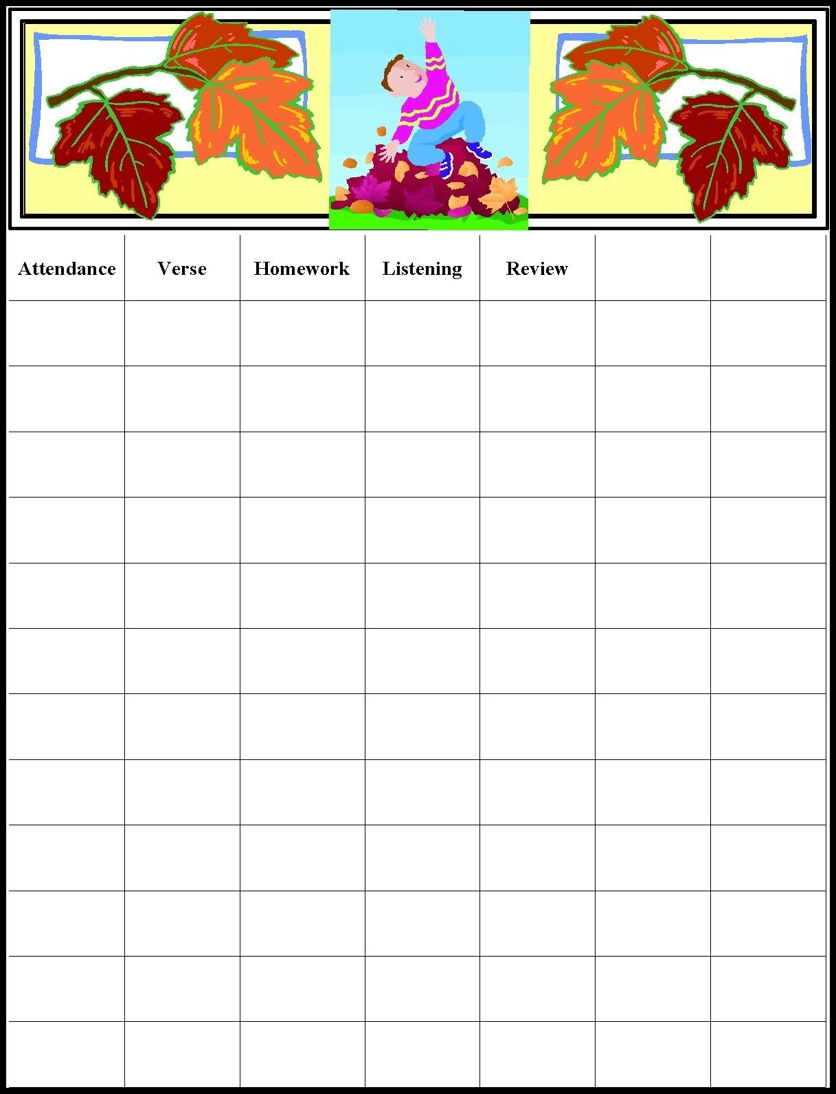 Childrens Gems In My Treasure Box: Sunday School - Attendance Chart