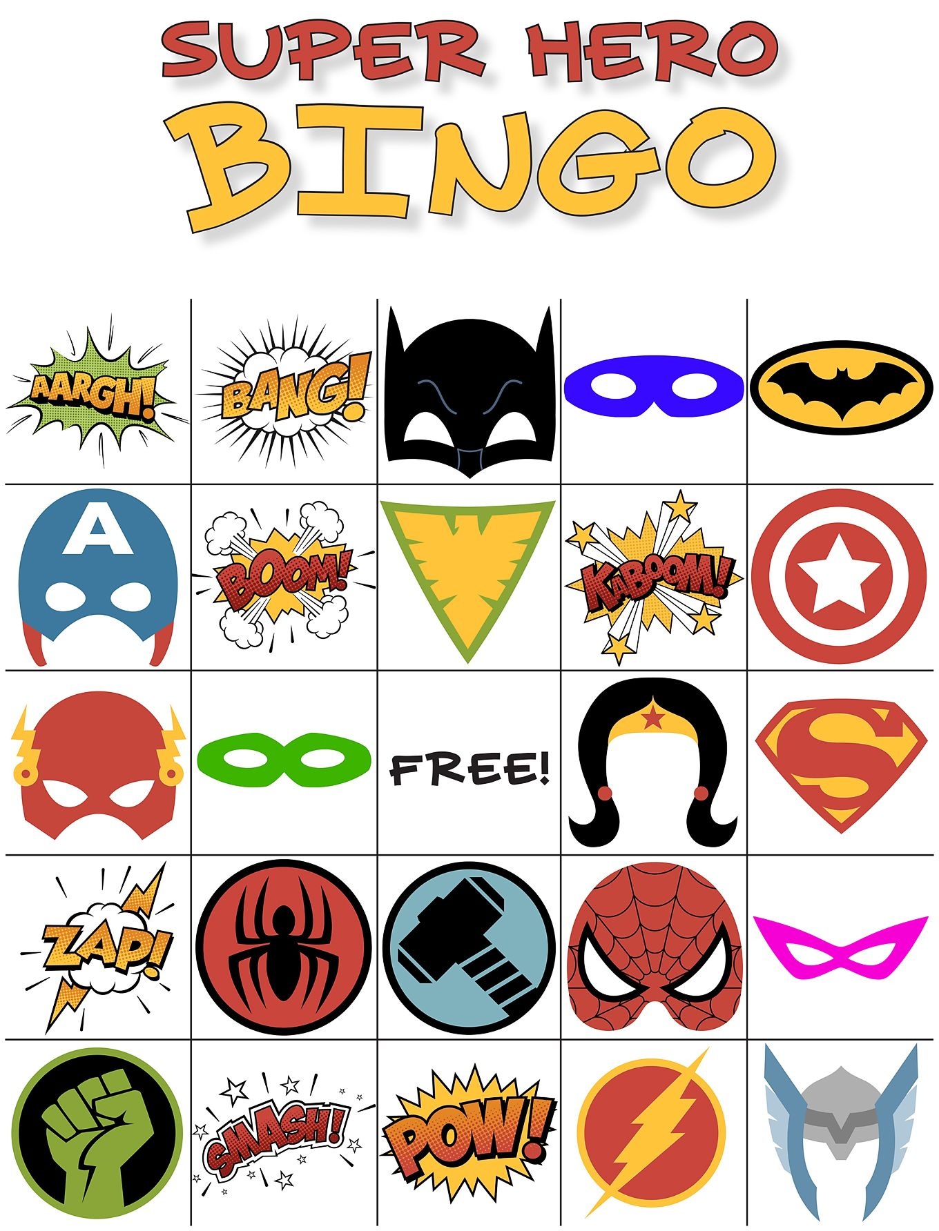 Free Printable Super Hero Bingo Party | Avengers Infinity War - Free Printable Superhero Pictures