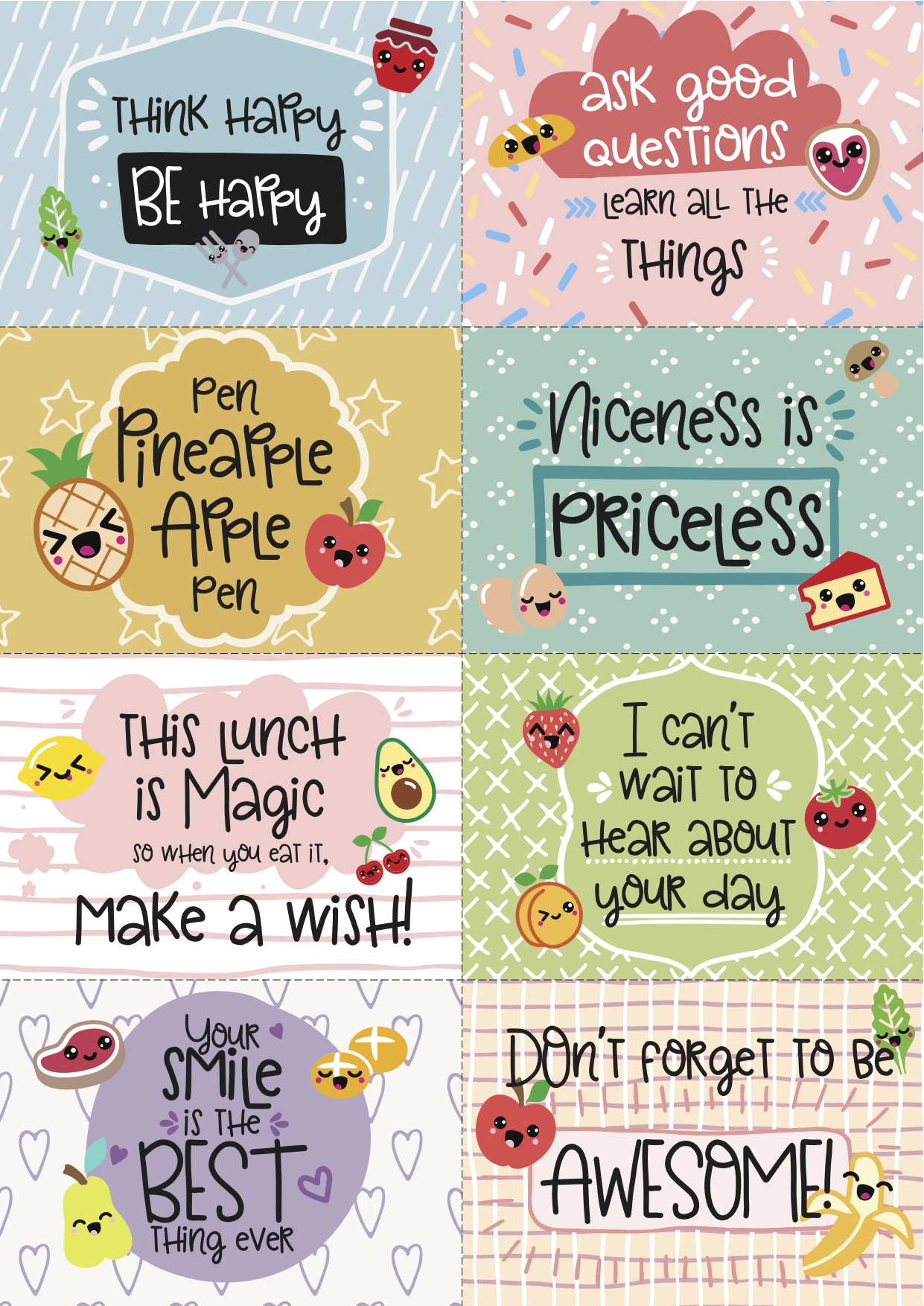 Free Printable Super-Kawaii Lunchbox Notes - Free Printable Lunchbox Notes