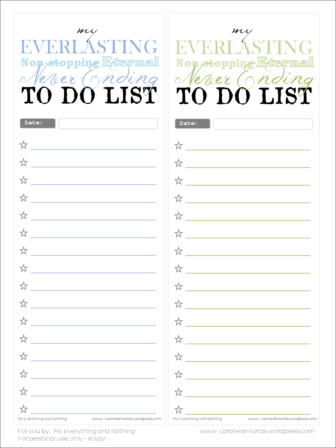 Free Printable – To Do Lists | My Everything &amp;amp; Nothing - Free Printable To Do List