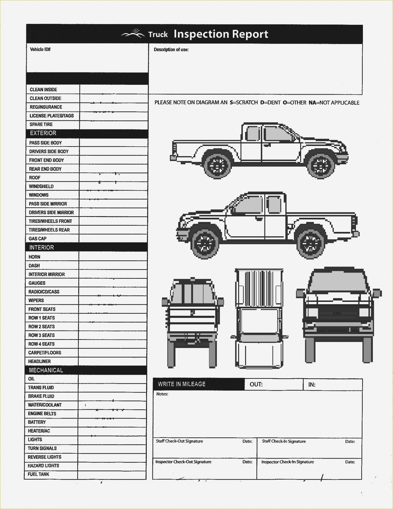 Free Printable Vehicle Inspection Form Download Free Used Car Report ...