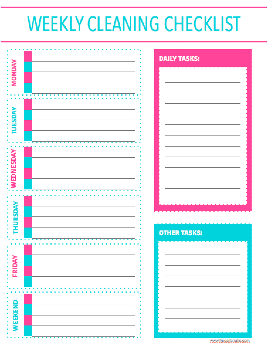 Free Printable Weekly Cleaning Checklist