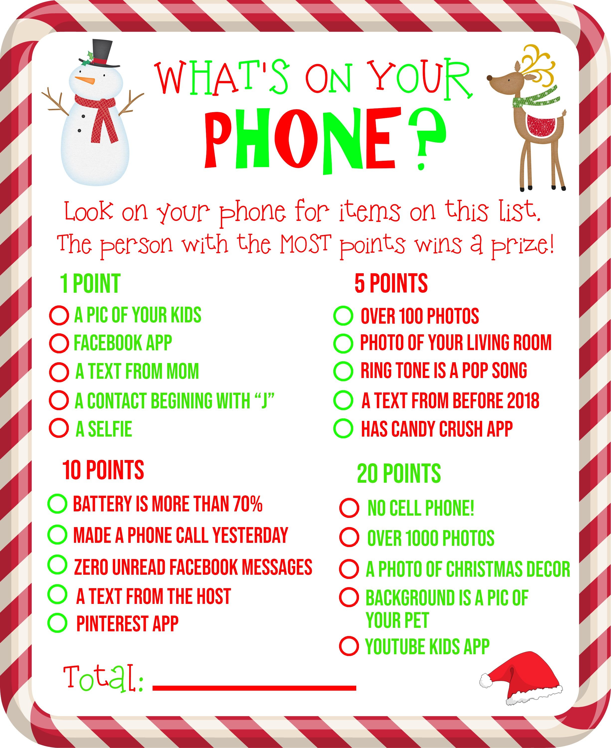 Free Printable! What&amp;#039;s On Your Phone Christmas Party Game - Free Games For Christmas That Is Printable