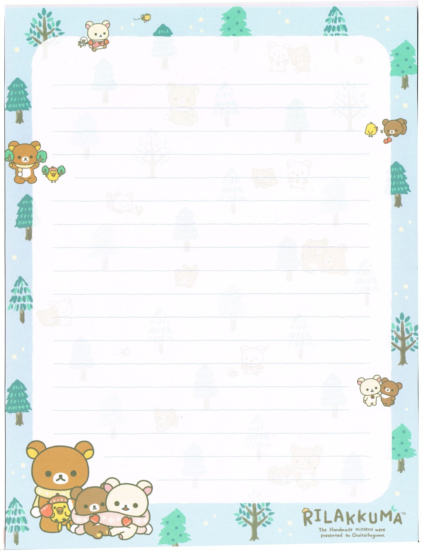 Free Printable Winter Nordic Forest Writing Memo Pad Sheet Rilakkuma - Free Printable Winter Stationery