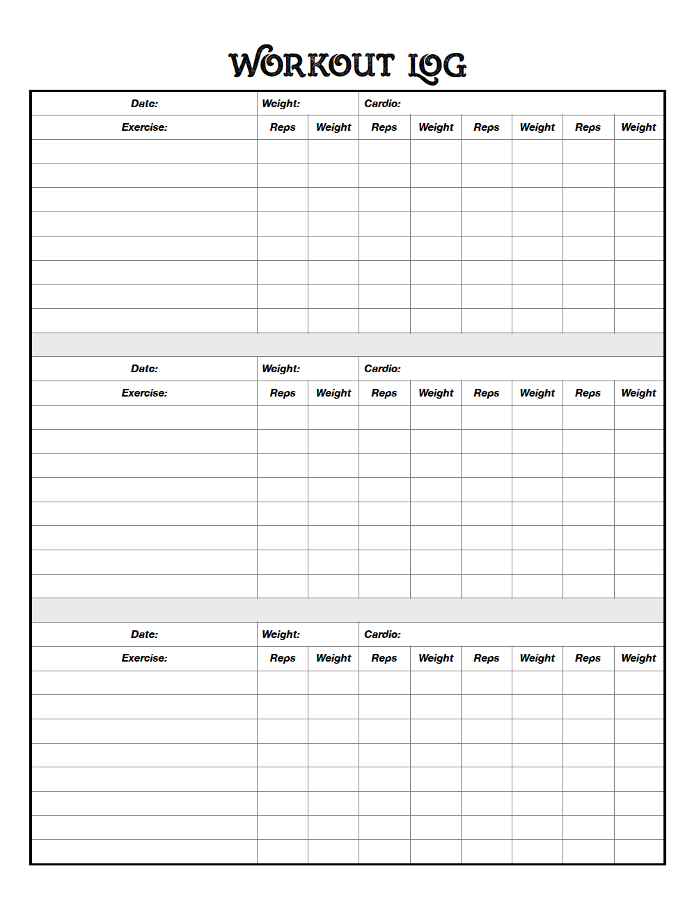 Free Printable Workout Logs: 3 Designs For Your Needs - Free Printable Workout Journal