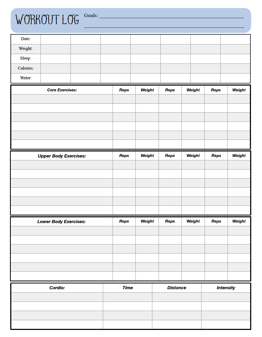 Free Printable Workout Logs: 3 Designs | Work Out Logs | Workout Log - Free Printable Workout Journal