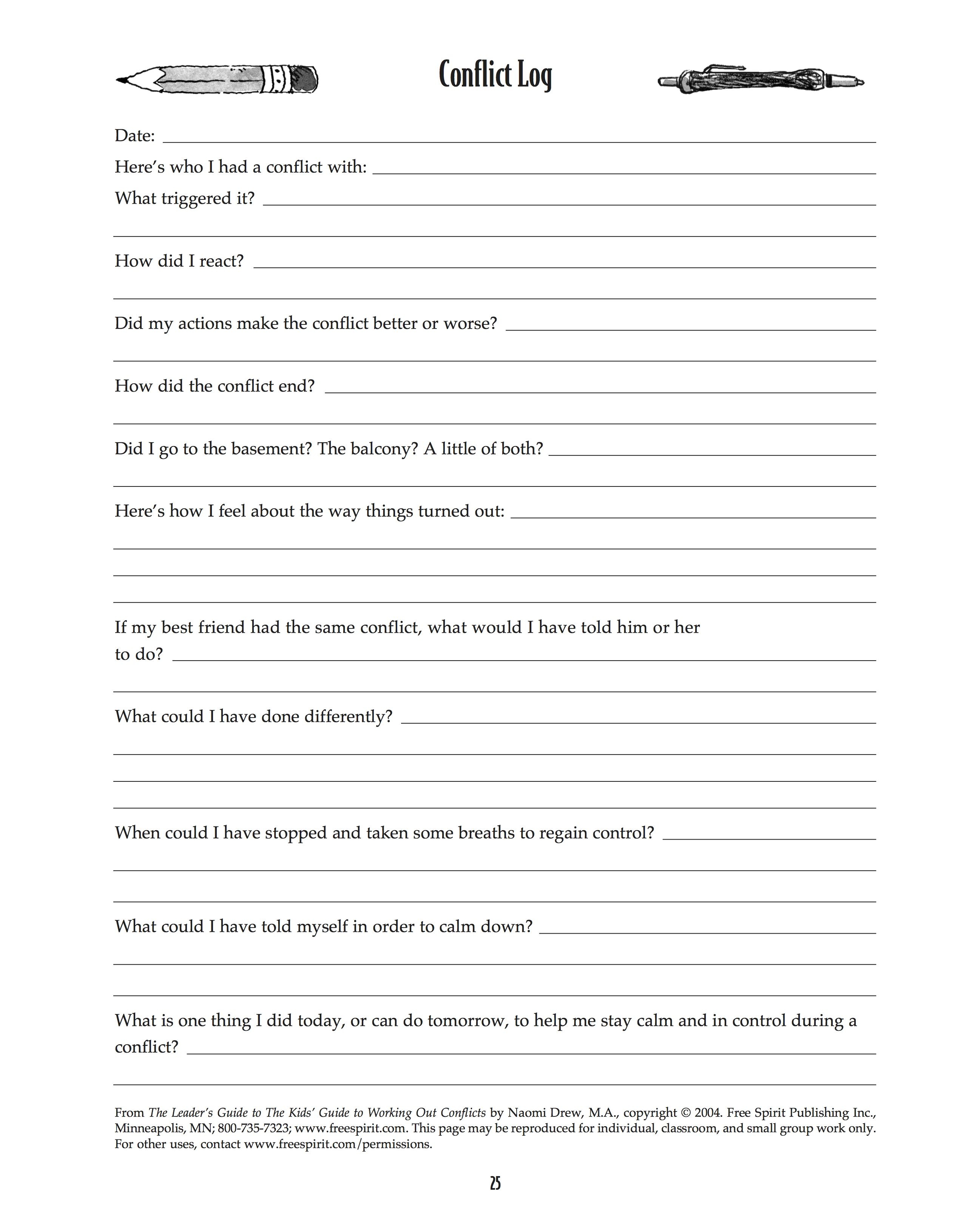 Free Printable Worksheet: Conflict Log. Help Kids Understand And - Free Printable Homework Worksheets