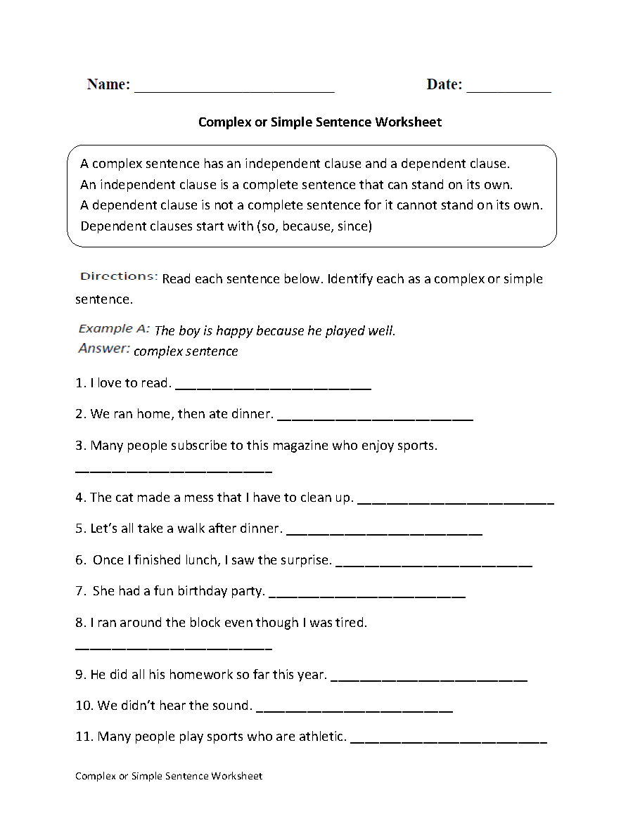 Free Printable Worksheets On Simple Compound And Complex Sentences - Free Printable Worksheets On Simple Compound And Complex Sentences