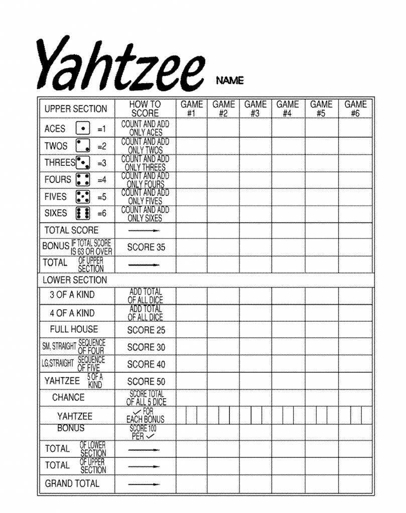Yahtzee Score Sheets Printable Activity Shelter Free Printable Yahtzee Score Sheets Free 