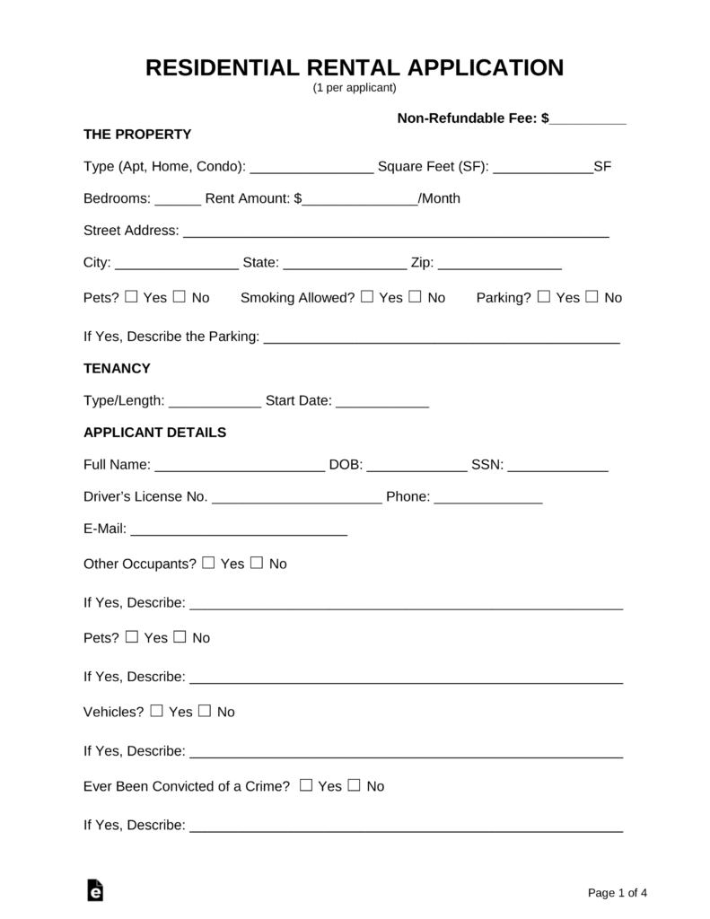 Free Rental Application Form Pdf Word Eforms Free Fillable Forms Free Printable 1172