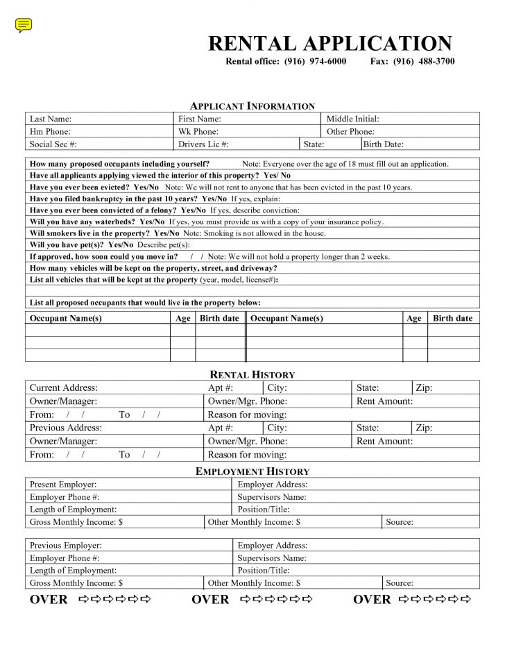 Free Printable House Rental Application Form