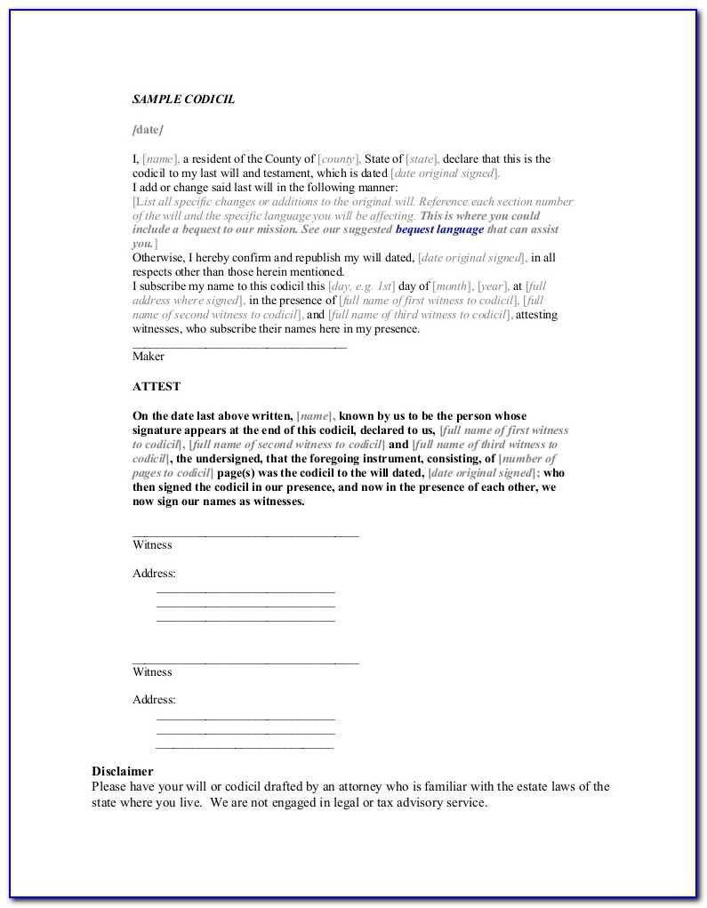 Free Sample Codicil Form - Form : Resume Examples #kbpmln1Lex - Free Printable Codicil Form