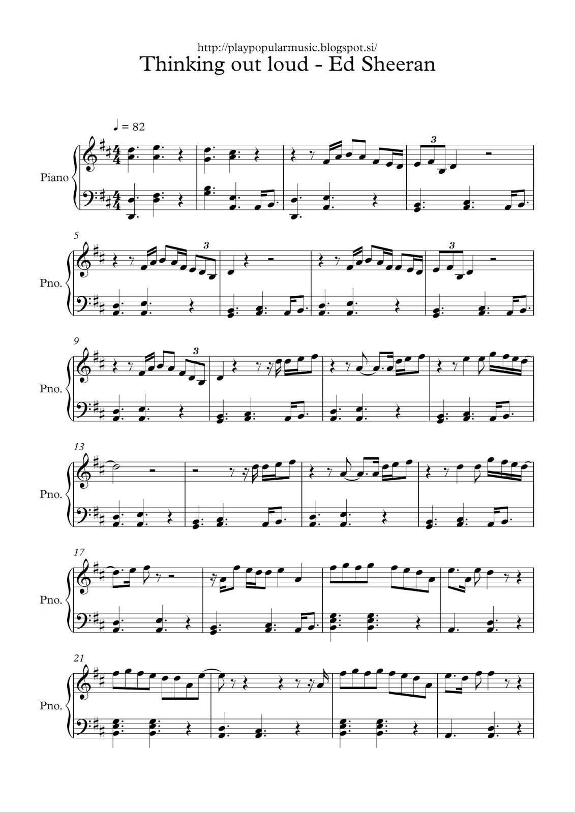 Free Sheet Music: Ed Sheeran - Thinking Out Loud.pdf My Favourite - Free Printable Music Sheets Pdf